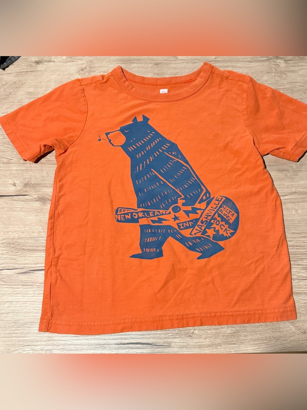 Rare Tea Collection "Musical Bear" Graphic Tee - Orange/Navy